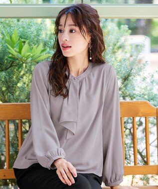 Tiaclasse 【洗える・スマート裏起毛】ジョーゼットフリルブラウス グレージュ