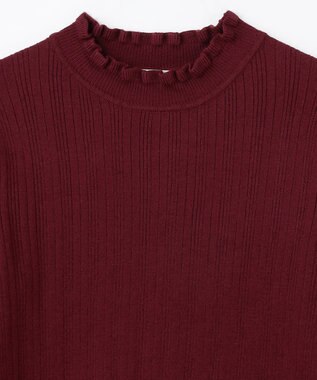 ANY 【洗濯機可/吸湿発熱】フリルネックリブニット ボルドー