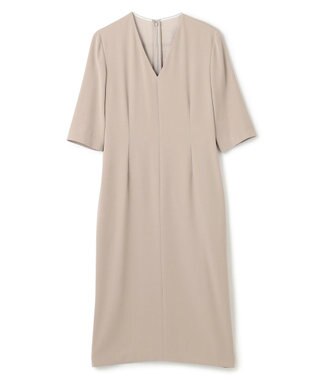 BEIGE， 【洗える・L-size】CINDY / Vネックハーフスリーブワンピース Taupe x White
