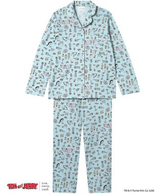 une nana cool トムとジェリー × une nana cool【綿100%】長袖開襟パジャマ サックス