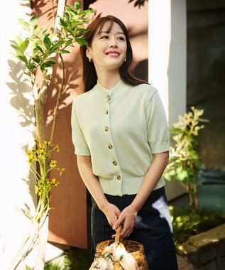 #Newans 〈花乃まりあさんコラボ〉コットンコードカーディガン ライトグリーン