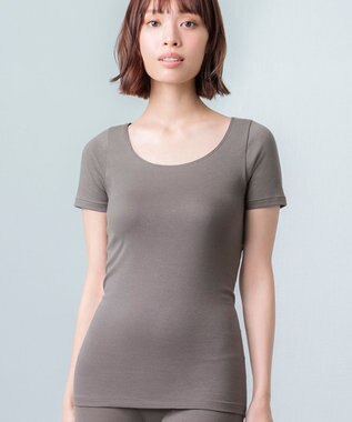 Wing あったかインナー オーガニックコットン混 やわらかくやさしい肌ざわり 【綿の贅沢オーガニック】 綿混 保温性 3分袖 半袖 秋 冬 EL4331 ウイング／ワコール グレー