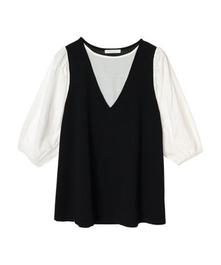 Green Parks ベスト風ドッキングニットプルオーバー Black