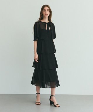 GRACE CONTINENTAL シフォンケープドレス ブラック