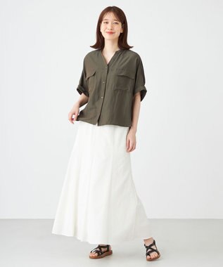 SHARE PARK LADIES 【洗える】ドルマンスリーブサテンシャツ カーキ系