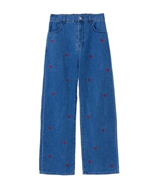 Green Parks ・Ｄｏｕｂｌｅ　Ｆｌａｇｓ　リボン刺繍ストレートデ Red