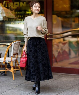 ANY SIS 【2SET】フェザー ニット × フロッキー スカート ライトグレー×ブラック