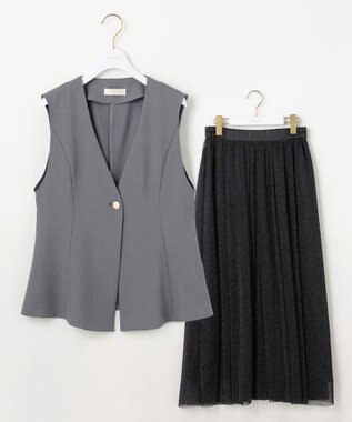ANY SIS 【スタイリストコラボ】ジレ×ラメチュールスカート セットアップ グレー