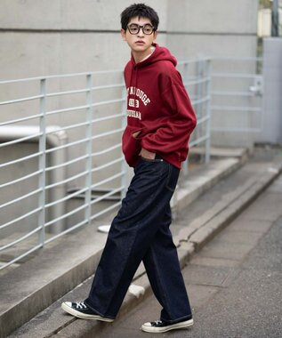 WEGO 【ユニセックス着用ITEM/裏起毛】カレッジロゴボアパーカー ワイン