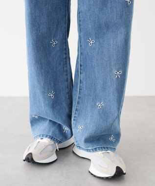 Green Parks ・Ｄｏｕｂｌｅ　Ｆｌａｇｓ　リボン刺繍ストレートデ Indigo