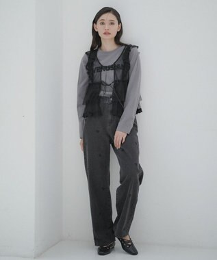 Green Parks ・Ｄｏｕｂｌｅ　Ｆｌａｇｓ　リボン刺繍ストレートデ Black