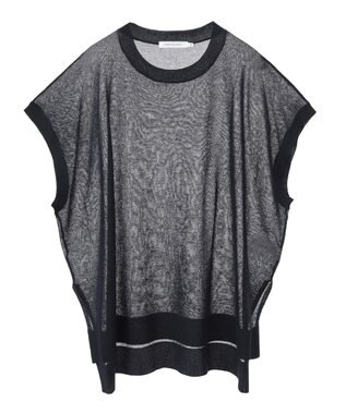 AMERICAN HOLIC ウォッシャブルシアーニットフレンチスリーブトップス Navy