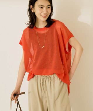 AMERICAN HOLIC ウォッシャブルシアーニットフレンチスリーブトップス Red