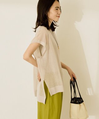 AMERICAN HOLIC ウォッシャブルシアーニットフレンチスリーブトップス Light Beige