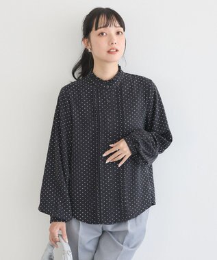 earth music&ecology フリルピンタックブラウス Dot Black