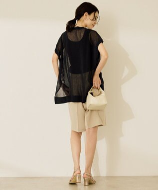 AMERICAN HOLIC ウォッシャブルシアーニットフレンチスリーブトップス Navy