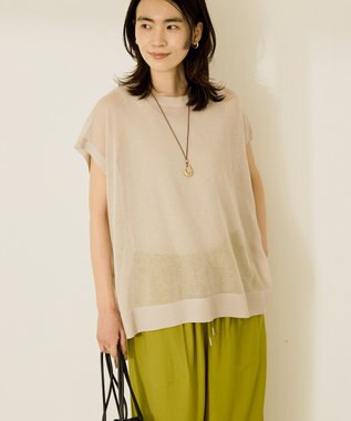 AMERICAN HOLIC ウォッシャブルシアーニットフレンチスリーブトップス Light Beige