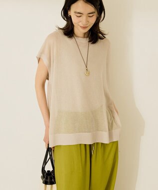 AMERICAN HOLIC ウォッシャブルシアーニットフレンチスリーブトップス Light Beige