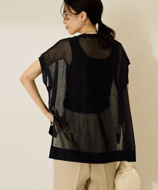 AMERICAN HOLIC ウォッシャブルシアーニットフレンチスリーブトップス Navy