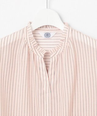 J.PRESS LADIES 【洗える・接触冷感】ドビー強撚ストライプ スキッパー ブラウス オフ×ピンク×ネイビー系