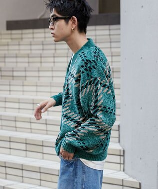 WEGO ベロアモールパターンカーディガン グリーンチェック1
