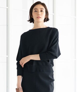 自由区 【洗える/セット可】レーヨンストレッチ ドルマンスリーブニット ブラック系