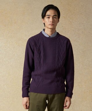 J.PRESS MEN 【Cash Lamb's Wool】ケーブルクルーネック ニット パープル系