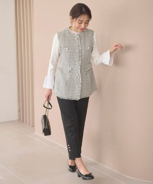 Feroux 【洗える】パールポイントテーパード パンツ ブラック系