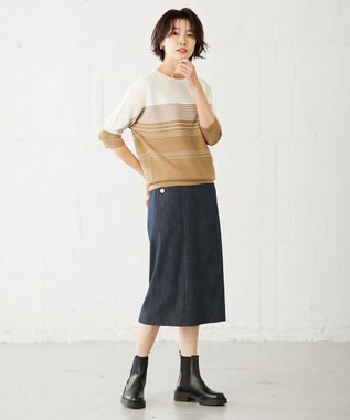 J.PRESS LADIES L 【洗える】 セルロースシャンブレー タイト ナロー スカート ネイビー系