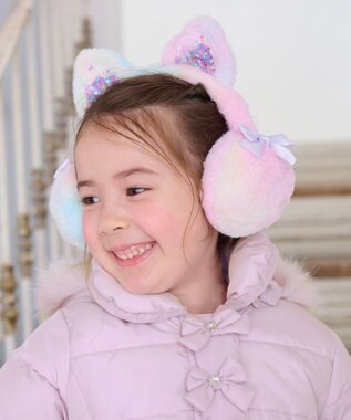 ANY KIDS ふわふわネコミミイヤーマフ レインボー