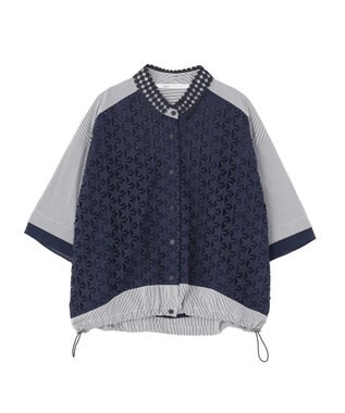YECCA VECCA レースMIXレイヤードハーフスリーブシャツ Stripe