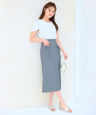 Feroux 【洗える】リボンポケット付きIライン スカート ブルー系