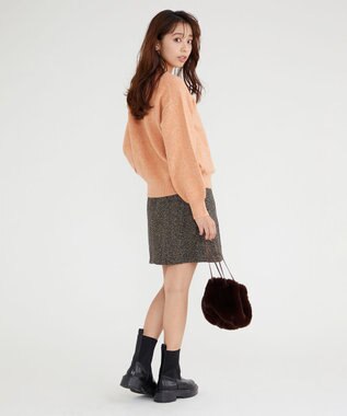 Feroux 【古畑星夏さん着用】ヘリンボンハイウエストミディ スカート ダークブラウン系2