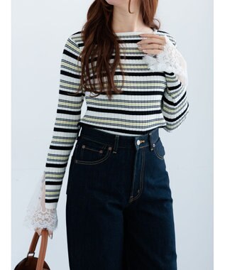 Te chichi レースカフスリブニット ボーダー