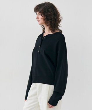 BEIGE， 【洗える】LAURA / クルーネックボタンニットトップス Black