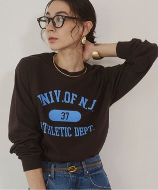 WEGO 【ANGIE VINTAGE】GILDAN カレッジロゴ オーバーサイズ プリント ロンT ブラウン