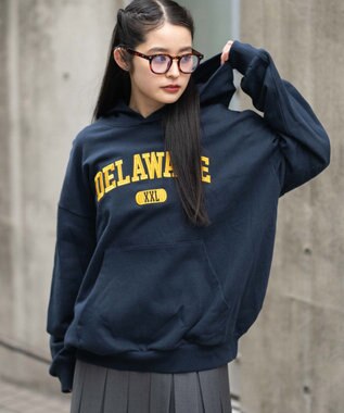 WEGO 【ユニセックス着用ITEM/SMLサイズ展開】グラフィックロゴプルパーカー ネイビー