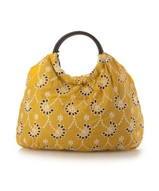 UNBILLION カシュカシュ cachecache / 花刺繍メッシュハンドルトートバッグ マスタード