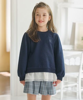 組曲 KIDS 【110-140㎝】フラワーキルト トレーナー ネイビー