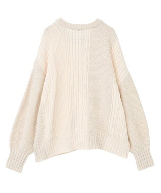 earth music&ecology 【洗濯機洗い可】アンチピリングC/Aパッチワークケーブルニット アイボリー