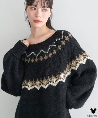 earth music&ecology 【予約】Disney/ミッキー刺繍ノルディックニットチュニック ブラック