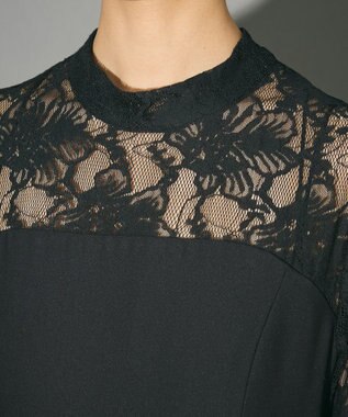 Green Parks コサージュ付レースペプラムロンパース Black