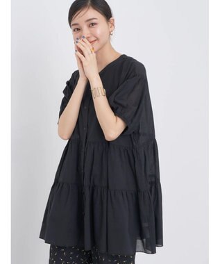 earth music&ecology 綿ローンティアードチュニック Black