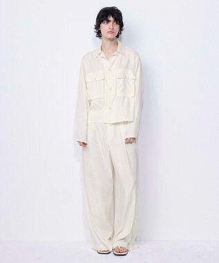 NAVE 【ReNAVE・セットアップ可/洗える/UVケア/接触冷感】フィブリルシャンブレー オープンカラーシャツ アイボリー系