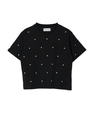 Green Parks ・Ｄｏｕｂｌｅ　Ｆｌａｇｓ　フラワー刺繍Ｔシャツ Black