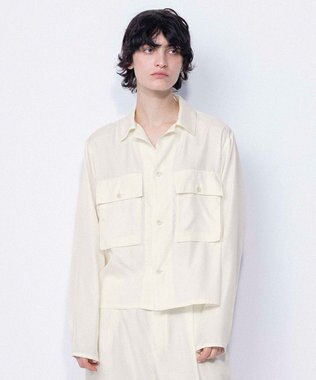 NAVE 【ReNAVE・セットアップ可/洗える/UVケア/接触冷感】フィブリルシャンブレー オープンカラーシャツ アイボリー系