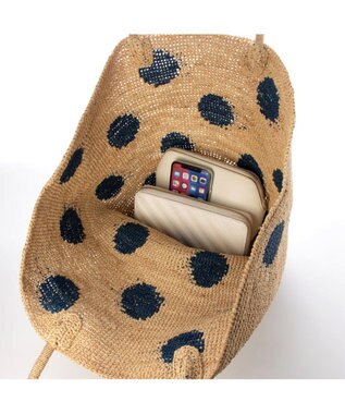 UNBILLION カシュカシュ cachecache / ドット柄ラフィアビッグトートバッグ カゴバッグ ネイビー