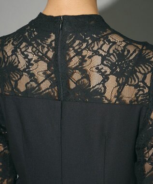 Green Parks コサージュ付レースペプラムロンパース Black