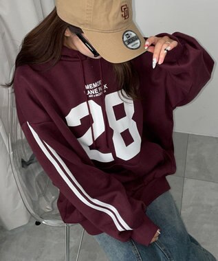 WEGO サイドラインナンバリングパーカー ワイン