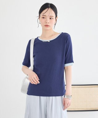 earth music&ecology レイヤードライクバイカラープルオーバー Navy